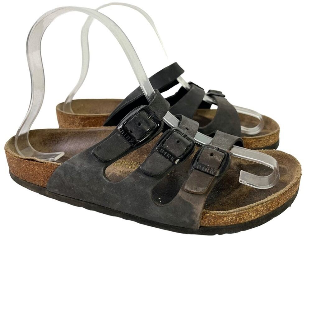 Birkenstock Florida Women's Black Genuine Leather Slides Sandals Shoes Flats  5